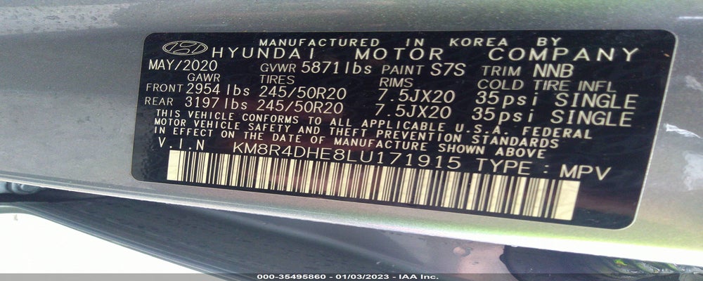 KM8R4DHE8LU171915 2020 HYUNDAI PALISADE photo no. 9