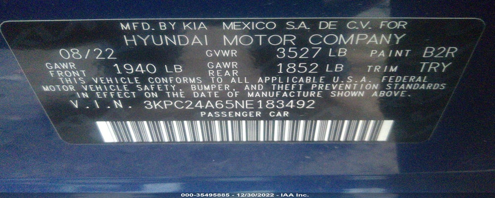 3KPC24A65NE183492 2022 HYUNDAI ACCENT photo no. 9