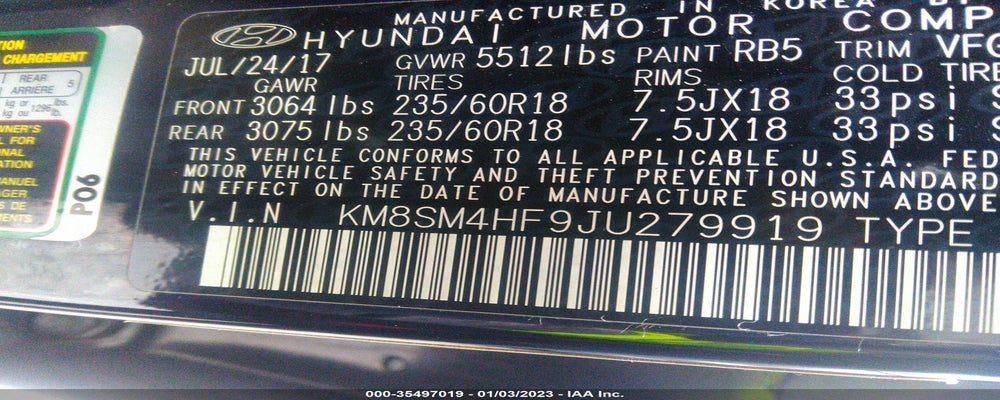 KM8SM4HF9JU279919 2018 HYUNDAI SANTA FE photo no. 9