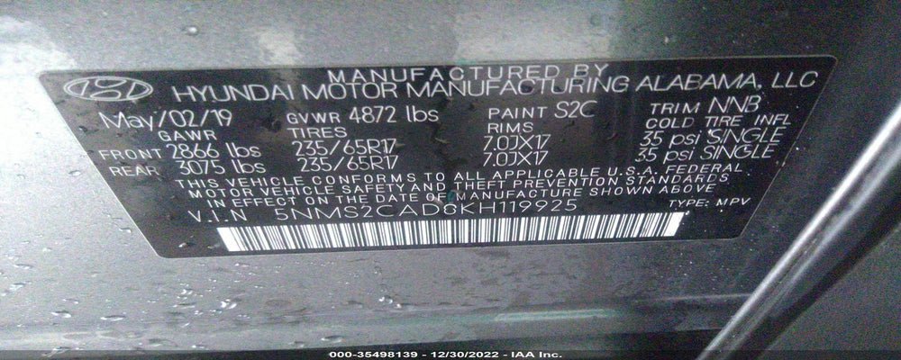 5NMS2CAD8KH119925 2019 HYUNDAI SANTA FE photo no. 9