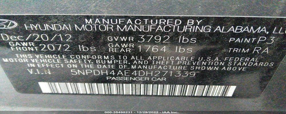 5NPDH4AE4DH271339 2013 HYUNDAI ELANTRA photo no. 9