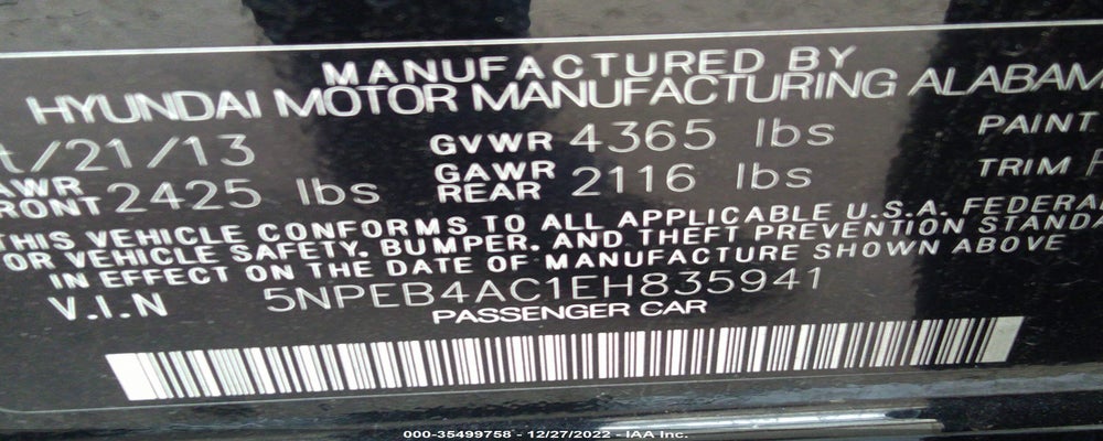 5NPEB4AC1EH835941 2014 HYUNDAI SONATA photo no. 9