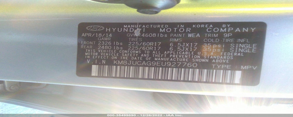 KM8JUCAG9EU927760 2014 HYUNDAI TUCSON photo no. 9