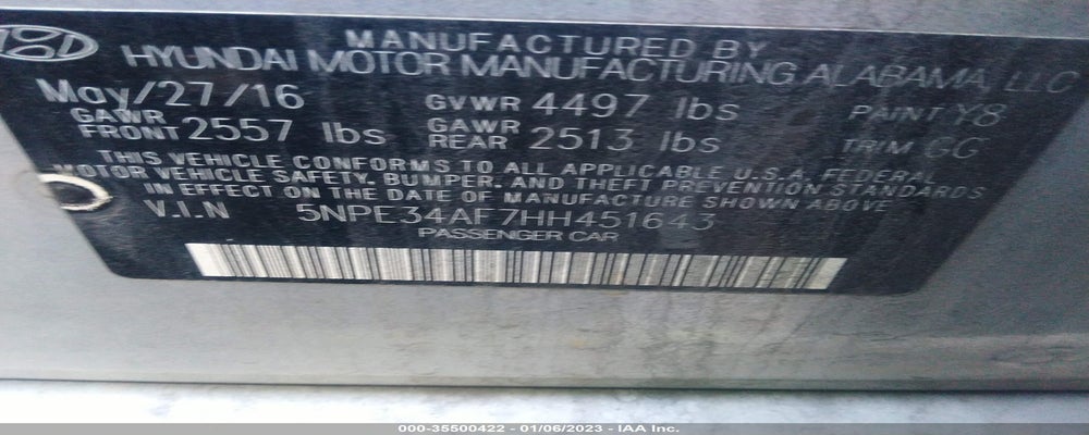 5NPE34AF7HH451643 2017 HYUNDAI SONATA photo no. 9