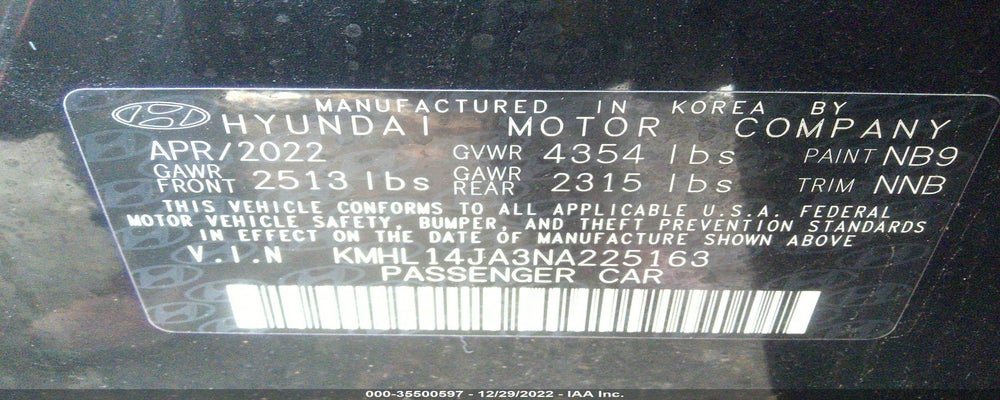KMHL14JA3NA225163 2022 HYUNDAI SONATA photo no. 9