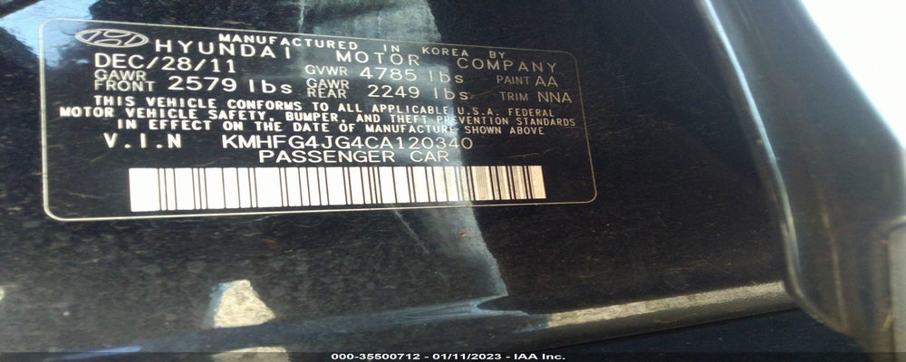 KMHFG4JG4CA120340 2012 HYUNDAI AZERA photo no. 9