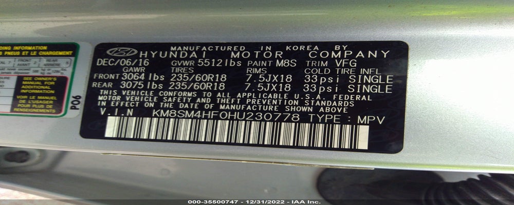 KM8SM4HF0HU230778 2017 HYUNDAI SANTA FE photo no. 9