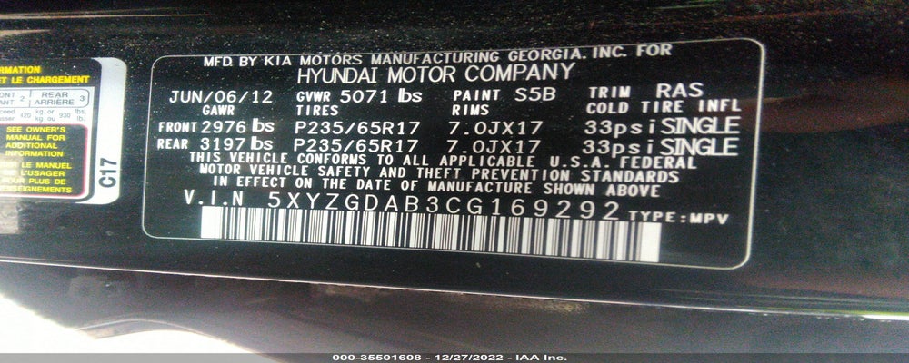 5XYZGDAB3CG169292 2012 HYUNDAI SANTA FE photo no. 9