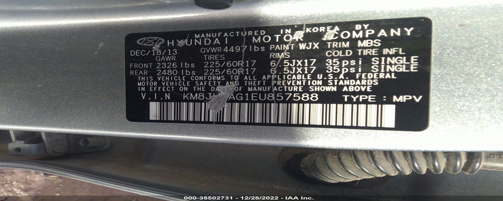 KM8JU3AG1EU857588 2014 HYUNDAI TUCSON photo no. 9