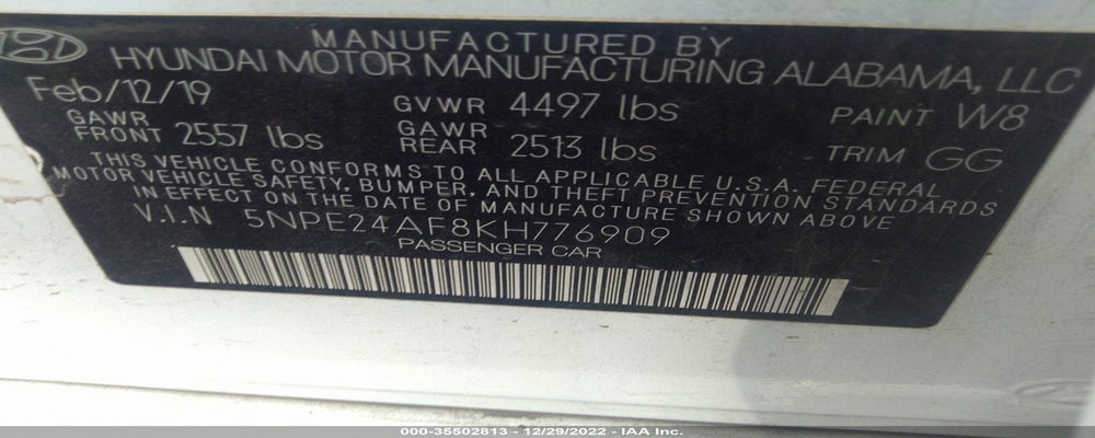 5NPE24AF8KH776909 2019 HYUNDAI SONATA photo no. 9