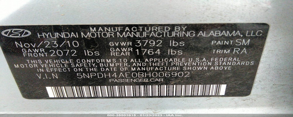 5NPDH4AE0BH006902 2011 HYUNDAI ELANTRA photo no. 9