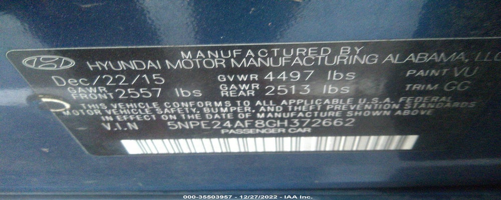 5NPE24AF8GH372662 2016 HYUNDAI SONATA photo no. 9