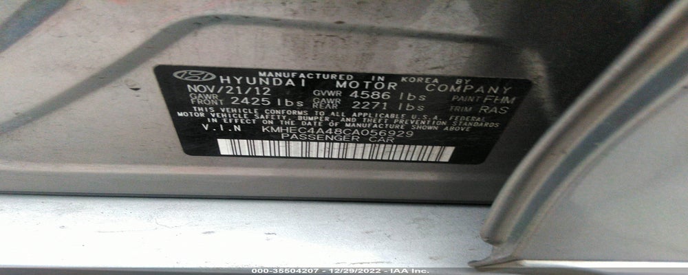 KMHEC4A48CA056929 2012 HYUNDAI SONATA photo no. 9