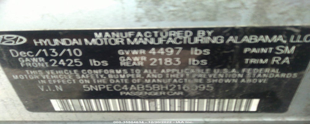 5NPEC4AB5BH216095 2011 HYUNDAI SONATA photo no. 9