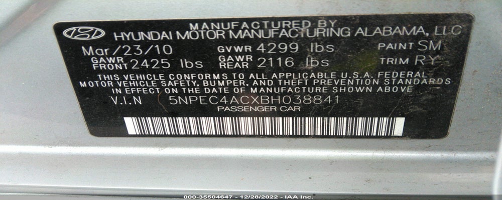 5NPEC4ACXBH038841 2011 HYUNDAI SONATA photo no. 9