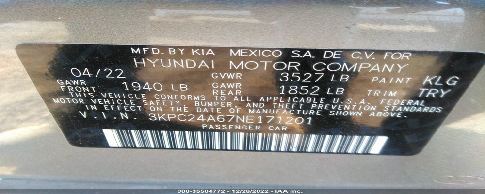 3KPC24A67NE171201 2022 HYUNDAI ACCENT photo no. 9