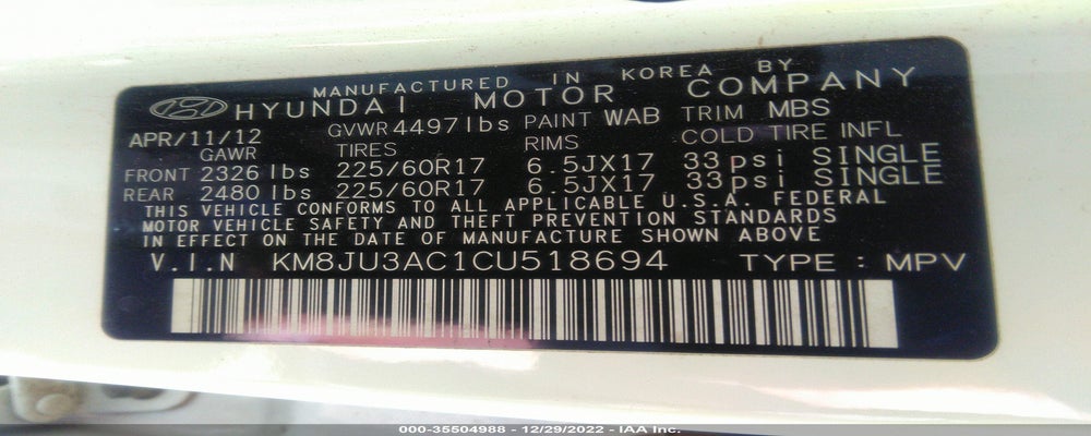 KM8JU3AC1CU518694 2012 HYUNDAI TUCSON photo no. 9