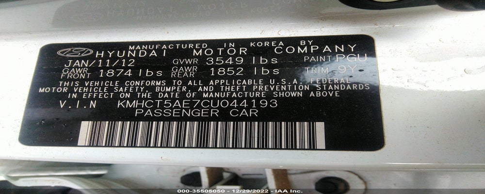 KMHCT5AE7CU044193 2012 HYUNDAI ACCENT photo no. 9