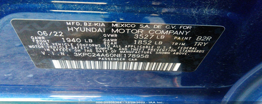 3KPC24A60NE178958 2022 HYUNDAI ACCENT photo no. 9