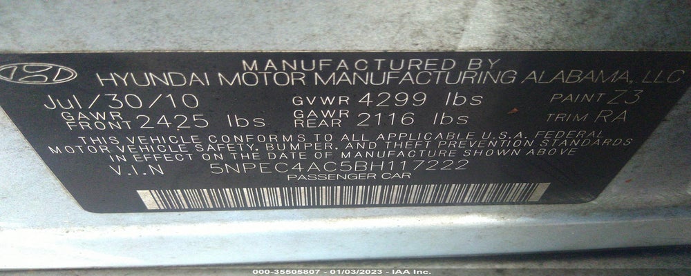 5NPEC4AC5BH117222 2011 HYUNDAI SONATA photo no. 9