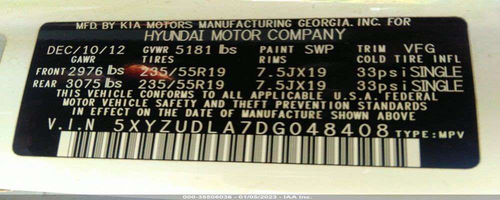 5XYZUDLA7DG048408 2013 HYUNDAI SANTA FE photo no. 9