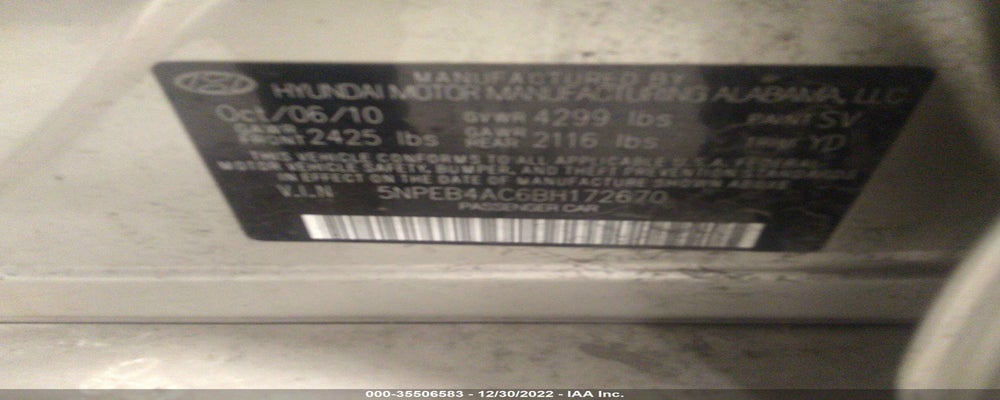 5NPEB4AC6BH172670 2011 HYUNDAI SONATA photo no. 9