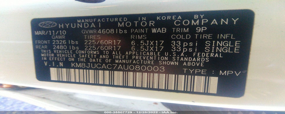 KM8JUCAC7AU080003 2010 HYUNDAI TUCSON photo no. 9