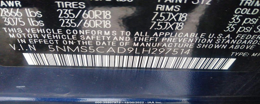 5NMS5CAD9LH297514 2020 HYUNDAI SANTA FE photo no. 9