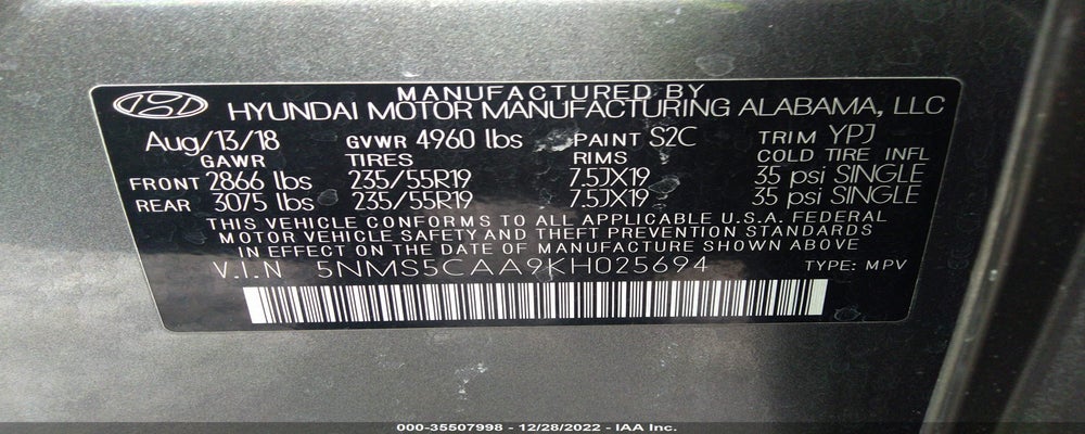 5NMS5CAA9KH025694 2019 HYUNDAI SANTA FE photo no. 9