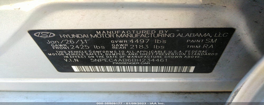 5NPEC4AB6BH234461 2011 HYUNDAI SONATA photo no. 9