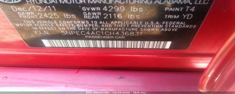 5NPEC4AC1CH436831 2012 HYUNDAI SONATA photo no. 9