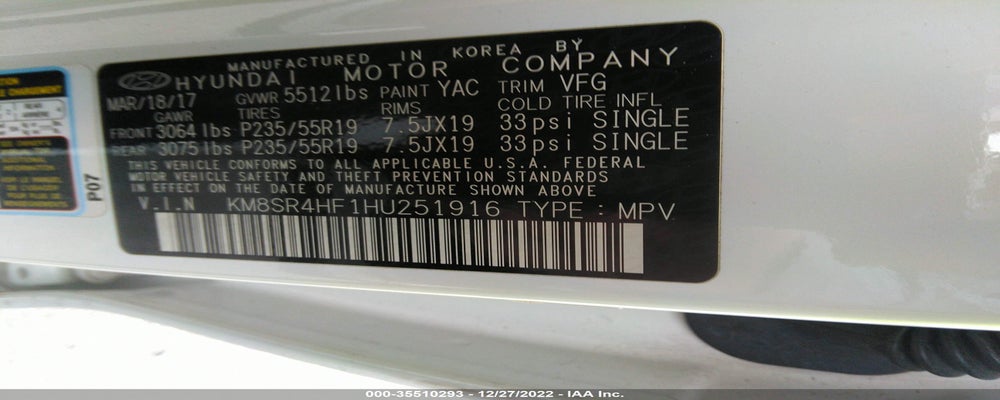 KM8SR4HF1HU251916 2017 HYUNDAI SANTA FE photo no. 9