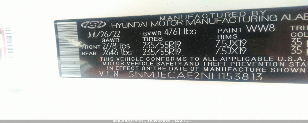 5NMJECAE2NH153813 2022 HYUNDAI TUCSON photo no. 9