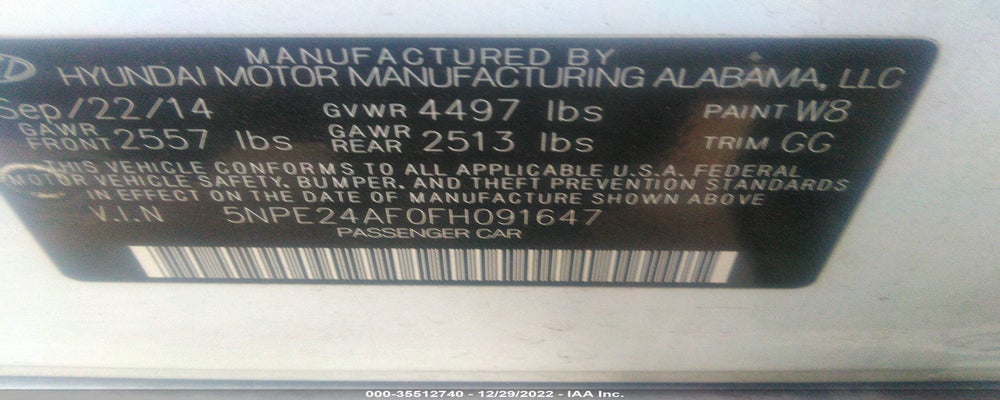 5NPE24AF0FH091647 2015 HYUNDAI SONATA photo no. 9