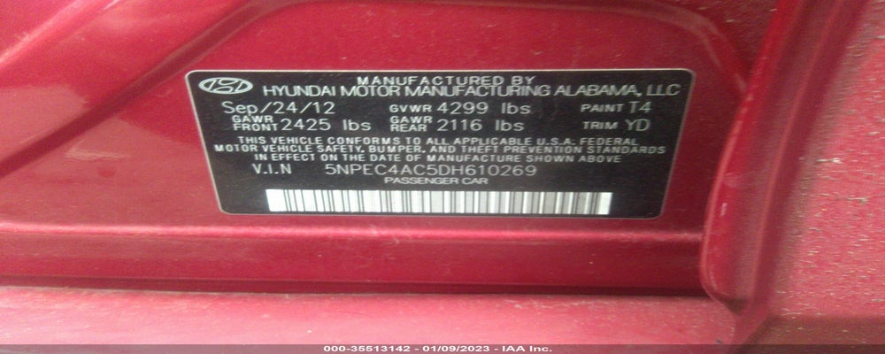 5NPEC4AC5DH610269 2013 HYUNDAI SONATA photo no. 9