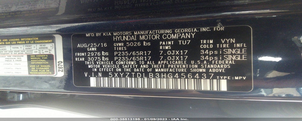 5XYZTDLB3HG456437 2017 HYUNDAI SANTA FE SPORT photo no. 9