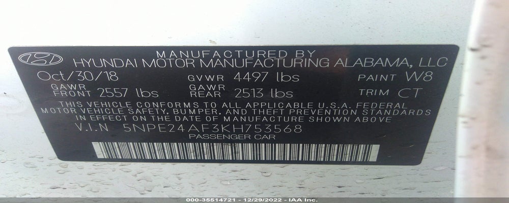 5NPE24AF3KH753568 2019 HYUNDAI SONATA photo no. 9