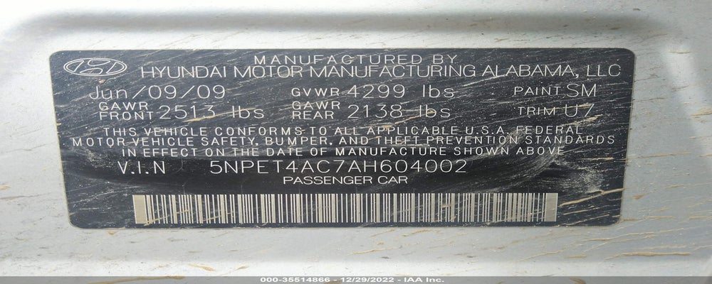 5NPET4AC7AH604002 2010 HYUNDAI SONATA photo no. 9