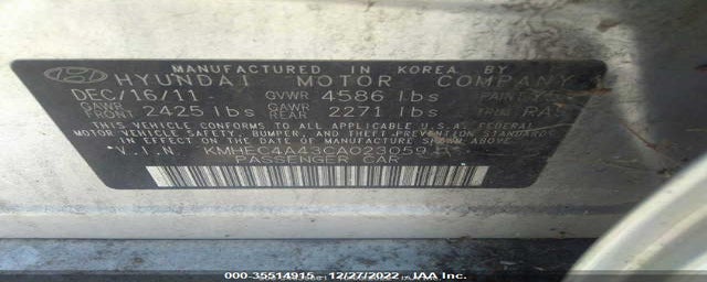KMHEC4A43CA023059 2012 HYUNDAI SONATA photo no. 9