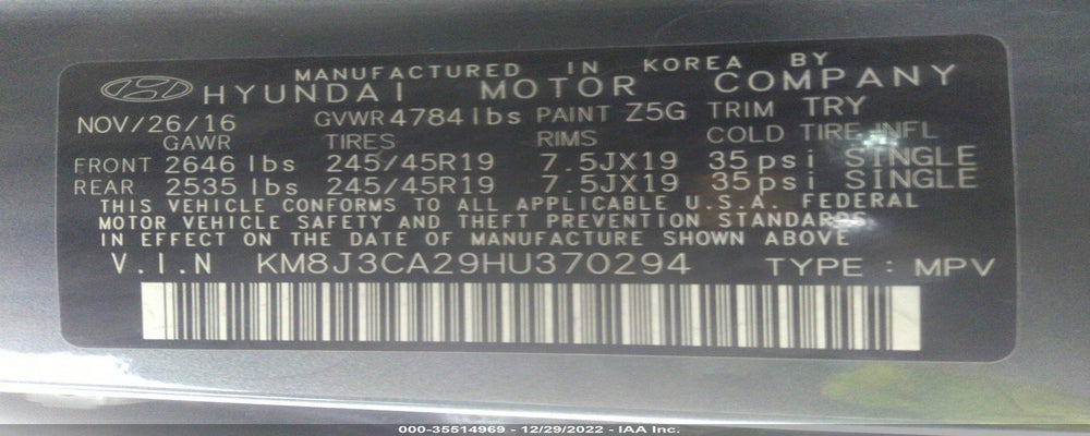 KM8J3CA29HU370294 2017 HYUNDAI TUCSON photo no. 9