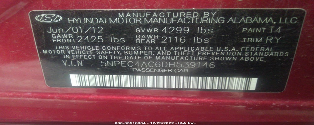 5NPEC4AC6DH539146 2013 HYUNDAI SONATA photo no. 9