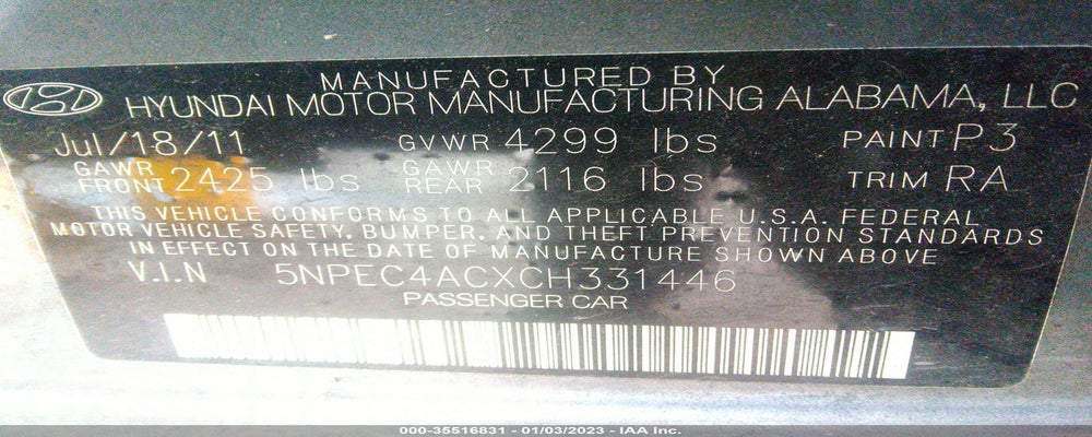 5NPEC4ACXCH331446 2012 HYUNDAI SONATA photo no. 9