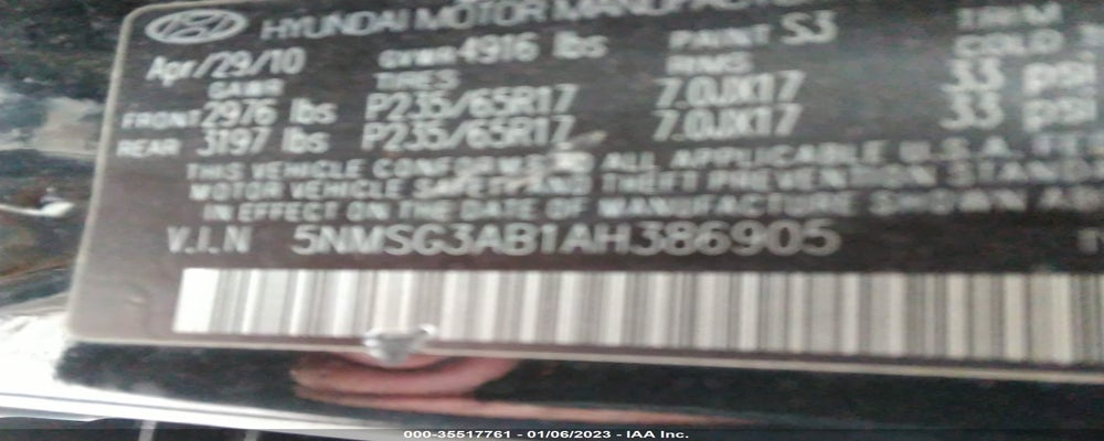 5NMSG3AB1AH386905 2010 HYUNDAI SANTA FE photo no. 9