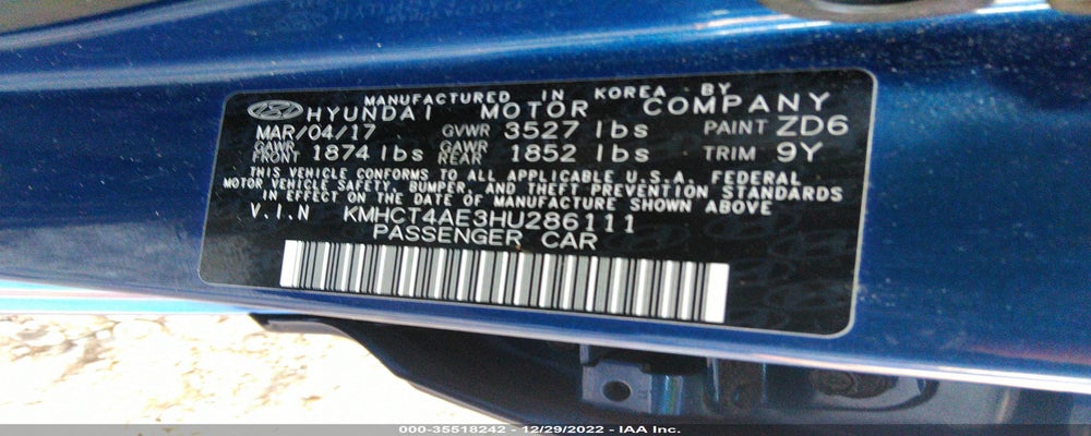 KMHCT4AE3HU286111 2017 HYUNDAI ACCENT photo no. 9