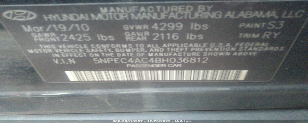 5NPEC4AC4BH036812 2011 HYUNDAI SONATA photo no. 9