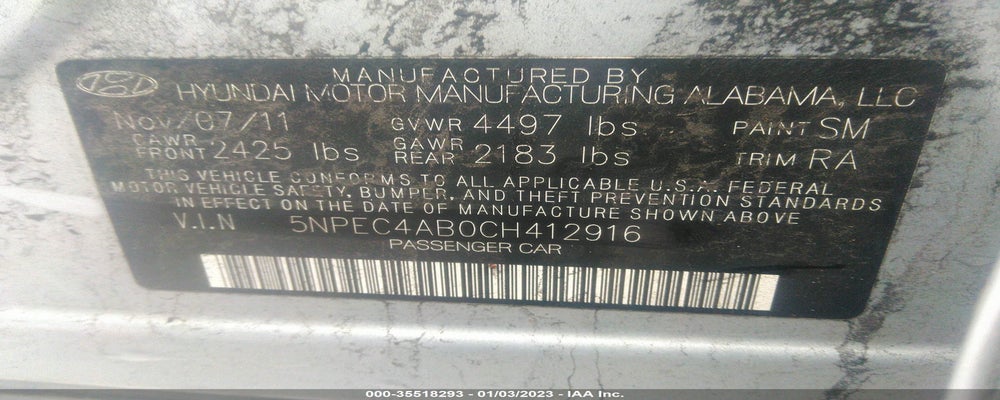 5NPEC4AB0CH412916 2012 HYUNDAI SONATA photo no. 9