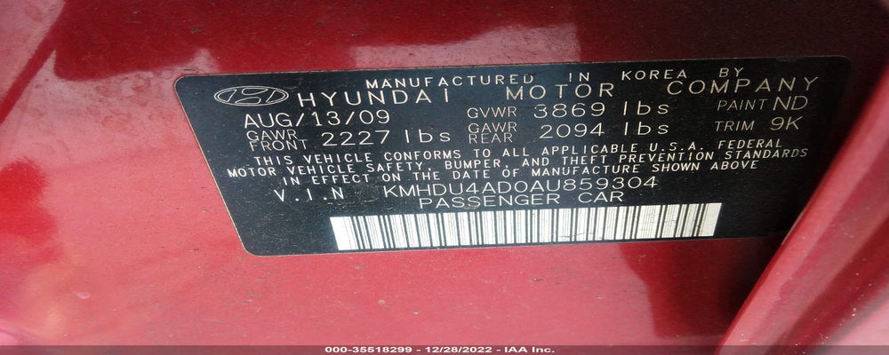 KMHDU4AD0AU859304 2010 HYUNDAI ELANTRA photo no. 9