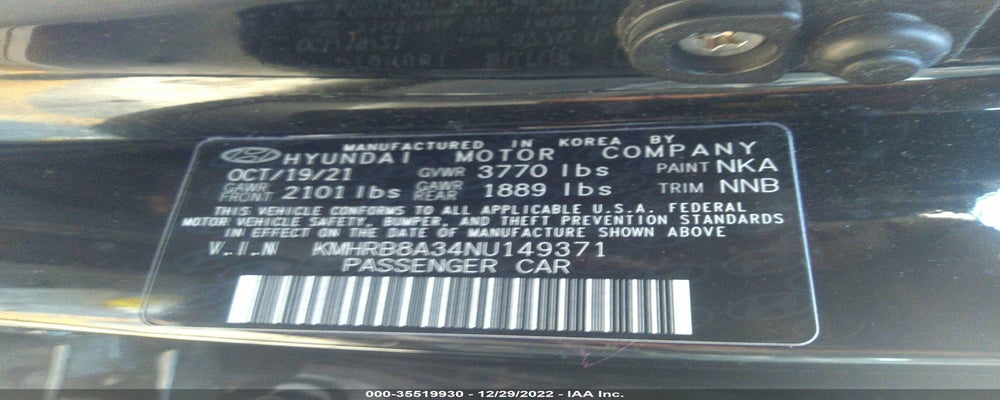 KMHRB8A34NU149371 2022 HYUNDAI VENUE photo no. 9