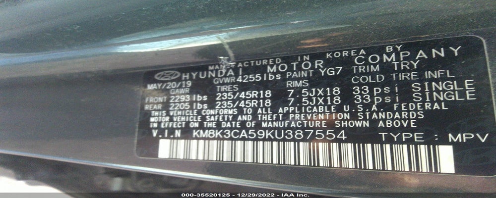 KM8K3CA59KU387554 2019 HYUNDAI KONA photo no. 9