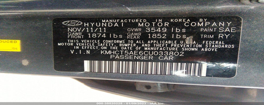 KMHCT5AE6CU033802 2012 HYUNDAI ACCENT photo no. 9